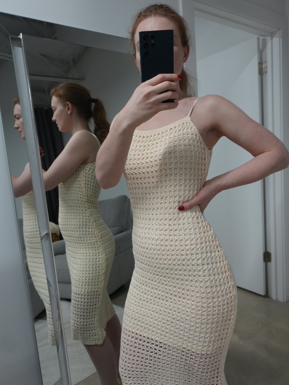 Cream Crochet Knit Top - Lightweight Open Weave